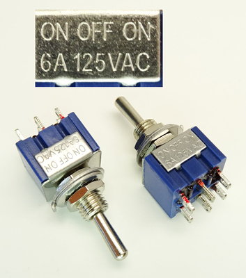 Miniatur Kippschalter 6A 125 VAC 3 Positionen Ein Aus Ein 6-polig  C2816
