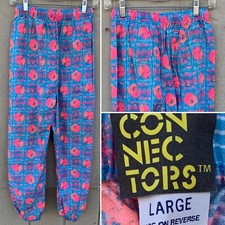 vintage Connectors muscle pants surf beach skate neon geometric 80s 90s size L