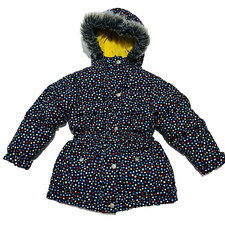 Hanna Andersson Puffer Jacket Girls Polka Dot Faux Fur Hood Full Zip Size 7