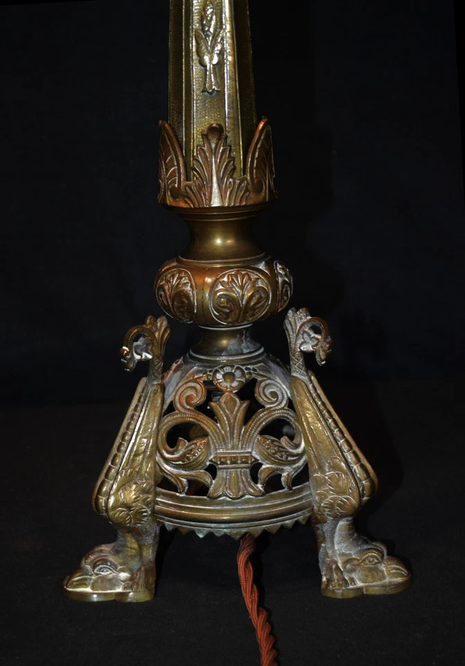 Lámpara victoriana temprana C-1865 bronce artes y manualidades llama temprana sombra perla interruptor Foto 3 de 4