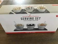Modern Serving Set Slate and Ceramic Collection For Condiments Snacks NEW In Box