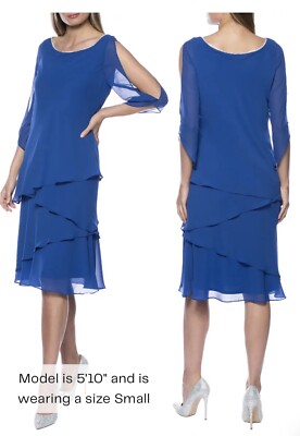 Marina Chiffon Split Sleeve Cocktail Dress in Cobalt Sz 4 NWT $138 | eBay Marina Chiffon Split Sleeve Cocktail Dress in Cobalt Sz 4 NWT $138 | eBay