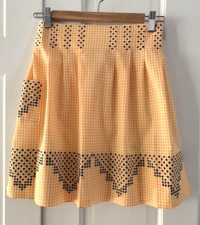 Vintage Apron Yellow Gingham Handmade Embroidery Cross Stitch 60s Cottage core