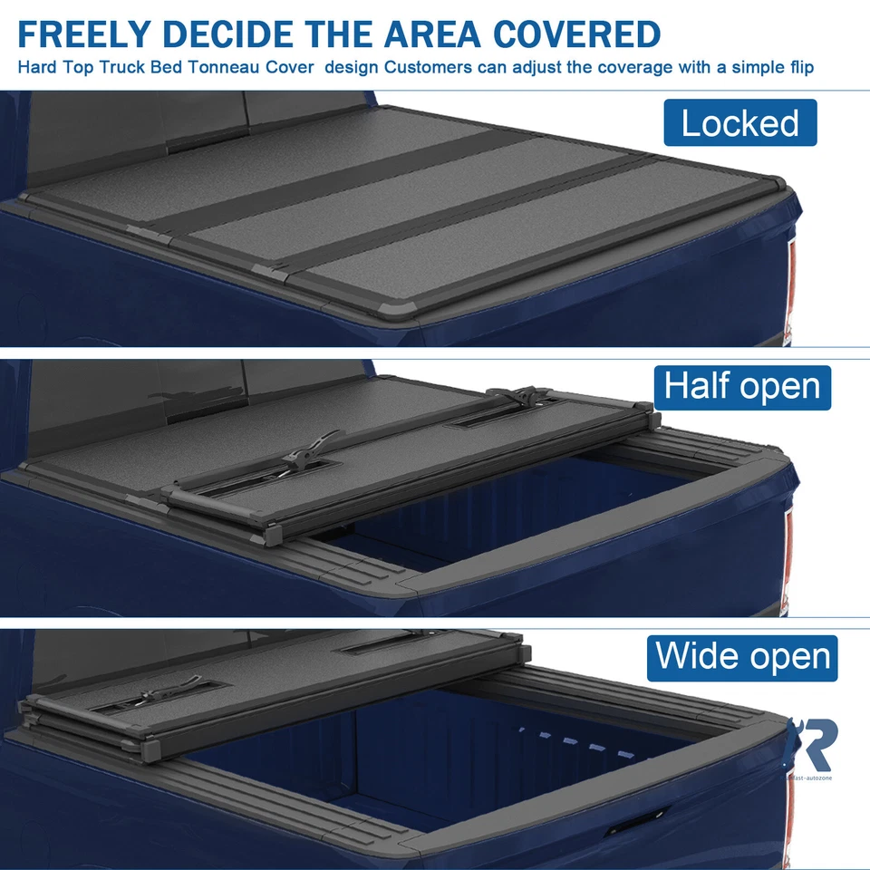 Cubierta rígida triple plegable de platón largo de 8 pies apta para Ram 1500 2500 3500 1994-2018 Foto 3 de 4