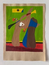 JOAN MIRO Drawing on paper (Handmade) signed and stamped mixed media.