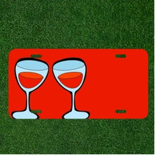Custom Personalized License Plate Car Tag With Two Wine Glasses In Red Add Names