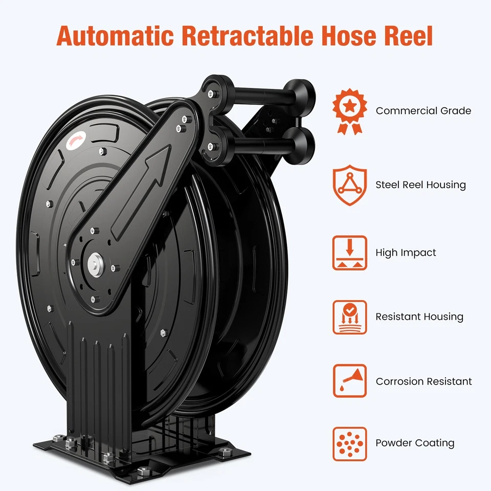 Retractable Power Pressure Washer 3/8" x 100 FT Rubber Air Hose Reel Max 300 PSI - Image 4 of 4