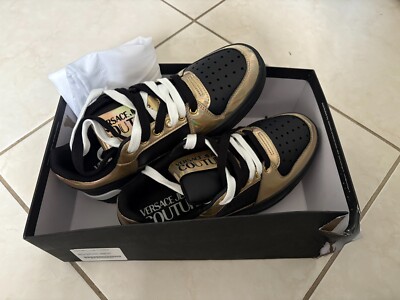 Versace Jeans Couture Men Black Gold Starlight Lace-up Sneaker Shoe Size 8