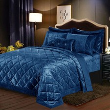 Luxury Crushed Santiago Velvt Bedspread Quilted Comforter Bed Throw Bedding Set 
