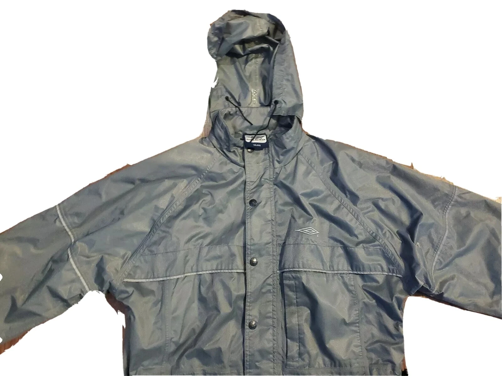 UMBRO Full Zip Windbreaker Jacket Mens Large L Black Grey Hoodie Button