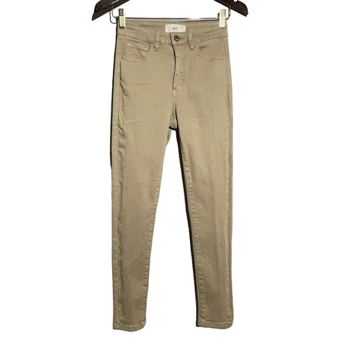 Bke Buckle Skinny Pants Jeans Women Size 23 Khaki Tan Moto Biker Slim