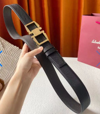 Ferragamo Black /Brown Reversible belt 120cm Gold Geometric buckle