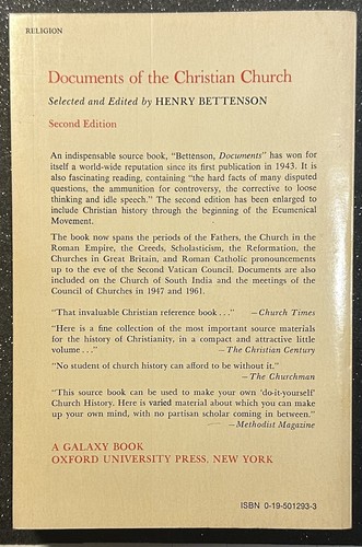 Vintage Paperback / DOCUMENTS OF THE CHRISTIAN CHURCH, Bettenson (Oxford, 1967) - Imagen 3 de 4