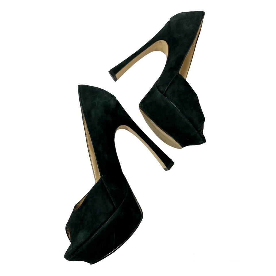 Zapatos de salón ALDO para mujer negros punta abierta gamuza cuero plataforma superior tacón alto talla 36 Foto 3 de 4