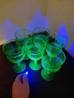 6ct Vintage Anchor Hocking Circle Ribbed Green Uranium Wine Goblet Glasses