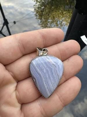 Large Blue Lace Agate Pendant Top Quality Natural Crystal 925 silver plated B6 - Image 1 of 4