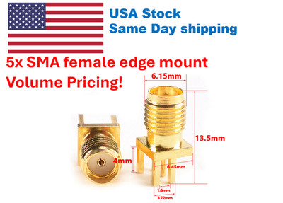 5 Pcs SMA Female Jack Solder Edge 1.6mm Space PCB Mount Straight RF Connector