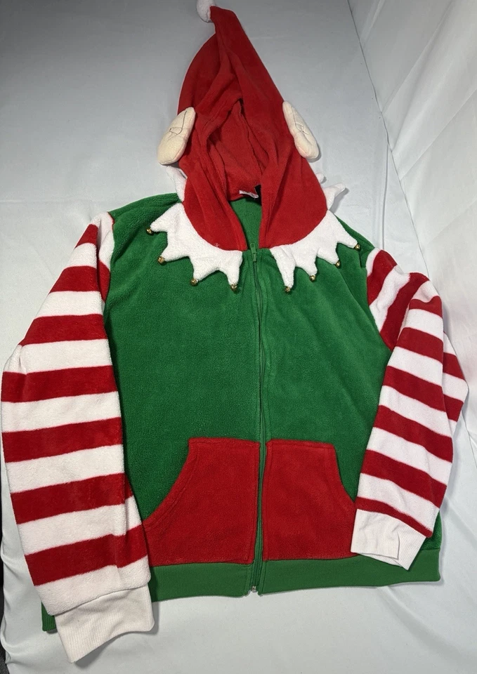 Conjunto de Disfraz de Papá Noel de Navidad Pijama Capucha Chaqueta Top Pantalones Campanas Adulto 2X Foto 2 de 4