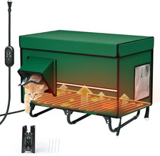 XL Heated Cat House - Insulated Waterproof Shelter with Timer  Escape Door