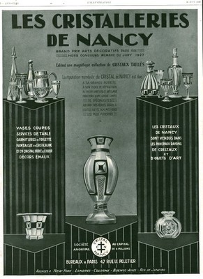 Alte Reklame Les Cristalleries de Nancy 1928 aus Zeitschrift