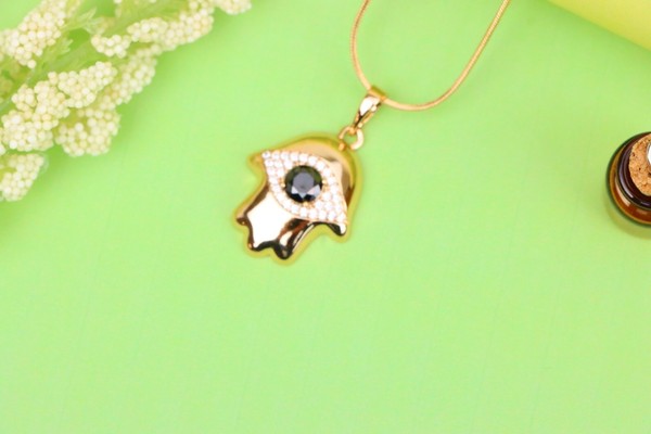 Alternate view of Black Evil Eye Hamsa Pendant Gold Plated Protection Amulet, Xppt1756