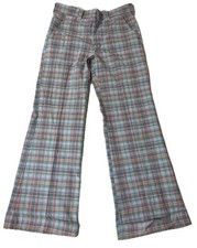 1970s Vintage Men's Blue Plaid Flared Leg Pants 32 x 31 Golf
