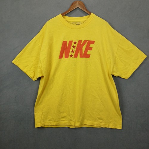 Nike, Vintage Nike T Shirt Mens 2XL Yellow Cotton Logo Spellout Performance Crewneck