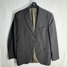 Jack Victor 42L Bark Brown Windowpane Plaid Wool Super 100's Sport Coat