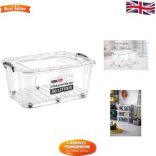 Multi-Purpose 50L Plastic Storage Bin with Wheels & Lids - Organized Living