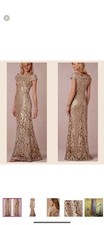 Tadashi Shoji Oidette Gold Sequin Lace Overlay full length formal dress