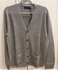 Men's Polo Ralph Lauren Wool Blend V-Neck Cardigan-MED-Gray-NWT