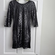Midnight Doll Womens Silver Black Sequin Geometric Bodycon Dress EQI14543I L