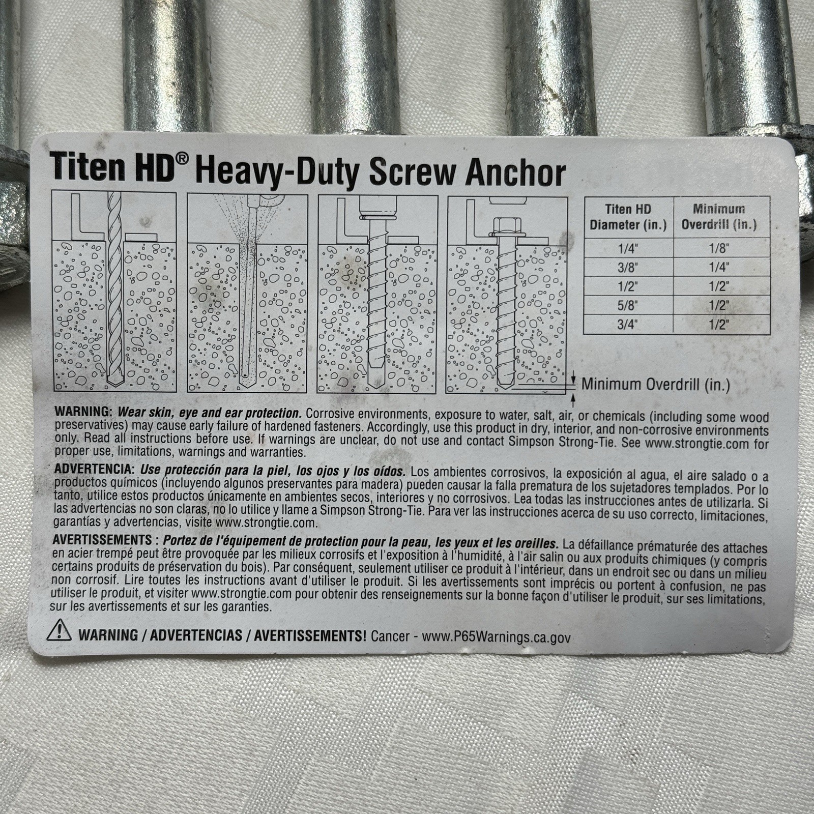 QTY 10 Simpson 12" Titen HD Heavy Duty Concrete Screw Anchor THD501200 NEW
