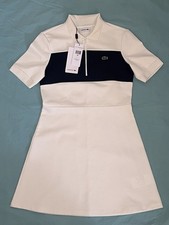 Lacoste Colorblock Collared Short Sleeve Dress White Navy Women 36 4 Small NWT