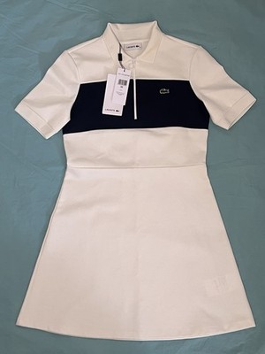 Lacoste Colorblock Collared Short Sleeve Dress White Navy Women 36 4 Small NWT 