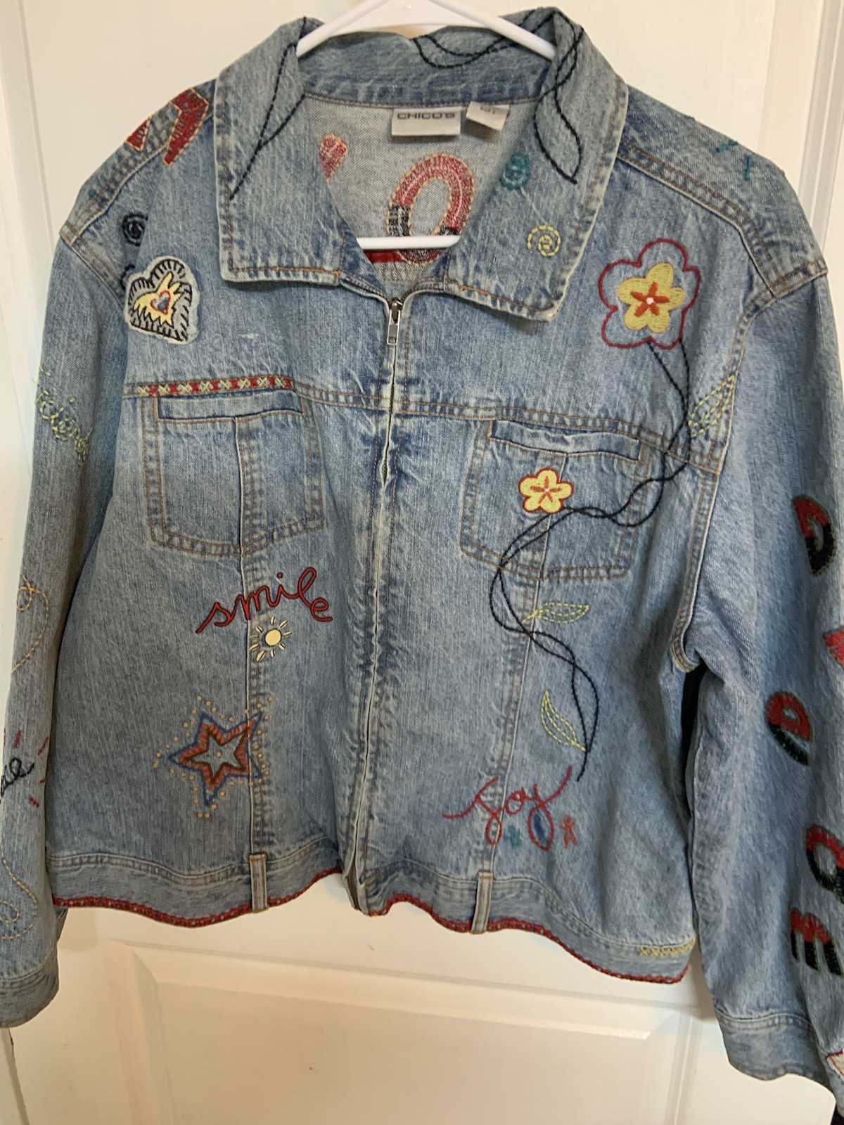 WOMEN'S CHICOS EMBROIDERED JEAN JACKET ~ XL 16 Sz. 3