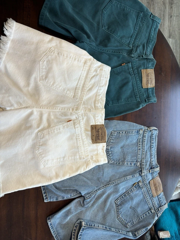 De Colección 3 Pares Pantalones Cortos Levis 950 Talla 13 Denim Cintura Alta Naranja Tab Bermudas Mamá