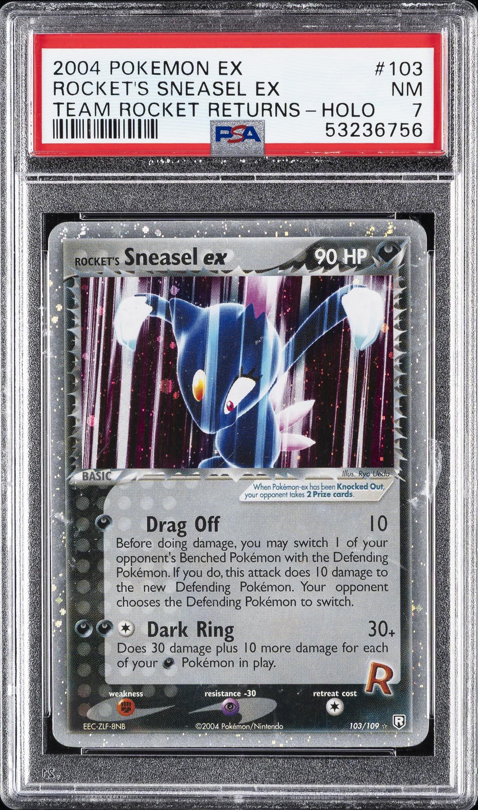 2004 POKEMON EX TEAM ROCKET RETURNS #103 ROCKET'S SNEASEL EX-HOLO PSA 7