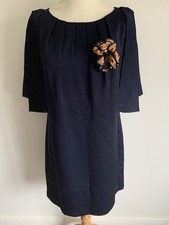 Monsoon Ladies Blue Satin Evening Dress Size 14 Sequin Bead Brooch Wedding Guest