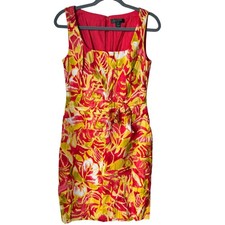 Lauren Ralph Lauren Tropical Abstract Floral Sheath Dress Front Tie Cotton SZ 6