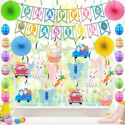 Easter Hanging Party Decorations Banner Swirls Honeycomb Table Toppers