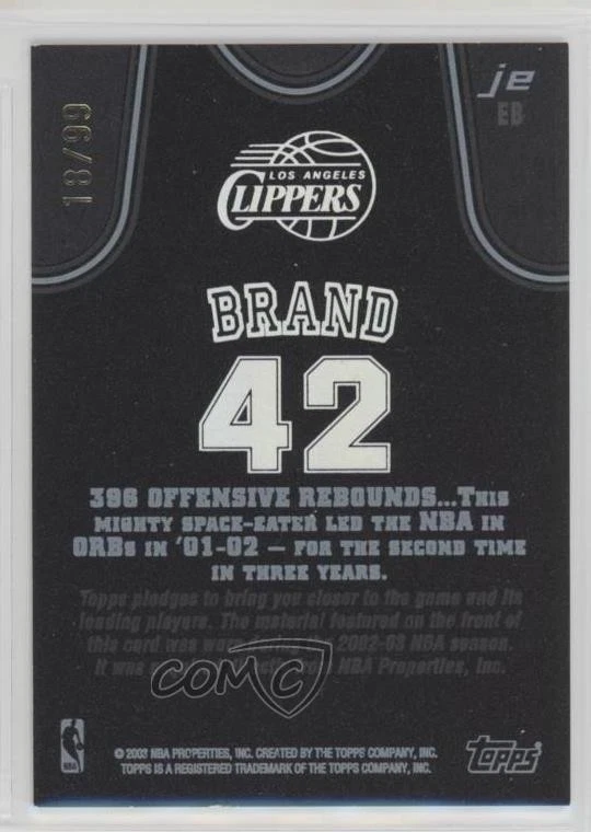 2002-03 Topps Jersey Edition Black /99 Elton Brand #jeEB - Image 2 of 2