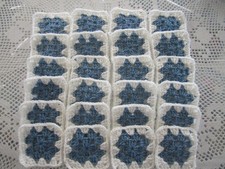 ++ 24-4" GRANNY SQUARES BLOCKS 4 AFGHAN, AFGHANS *WHITE & COUNTRY BLUE