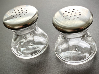 Rare - WMF Wagenfeld Salt Pepper Shakers Max Moritz w/ ''Embossed Glass'' MCM 1950
