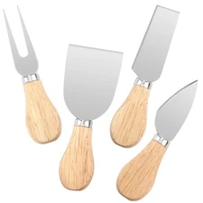 UUBAAR 4pc Stainless Steel Cheese Knife Set Wood Handle for Charcuterie Board
