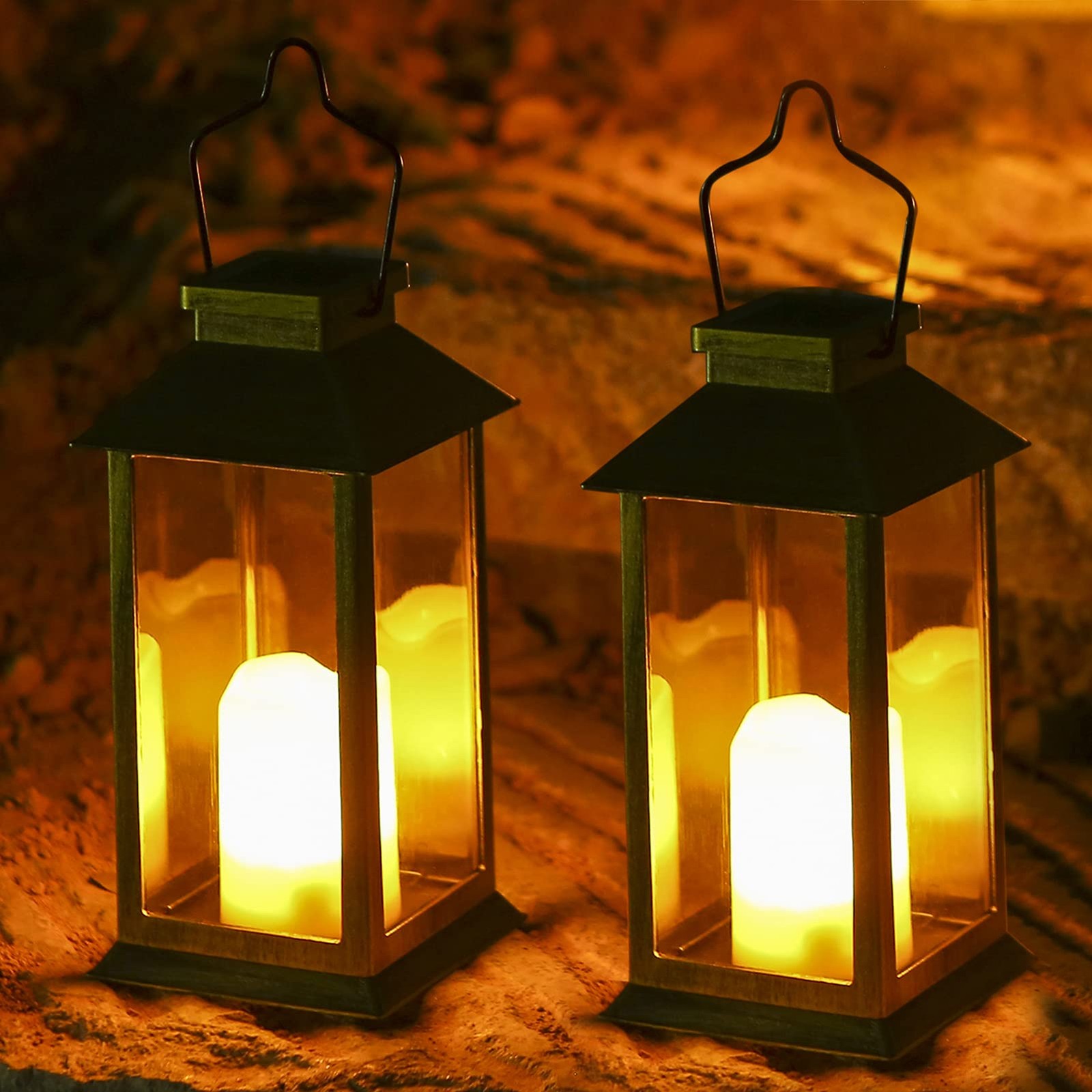 Solar Garden Lanterns Outdoor Hanging Waterproof Black-02, Black and Bronze