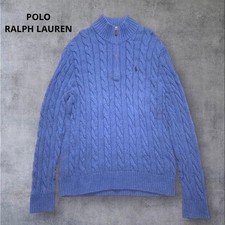POLO RALPH LAUREN M Navy Half Zip Cable Knit Sweater Used
