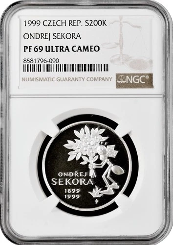 Czech Republic 200 korun 1999, NGC PF69 UC, "Ondrej Sekora" Top Pop 1/0