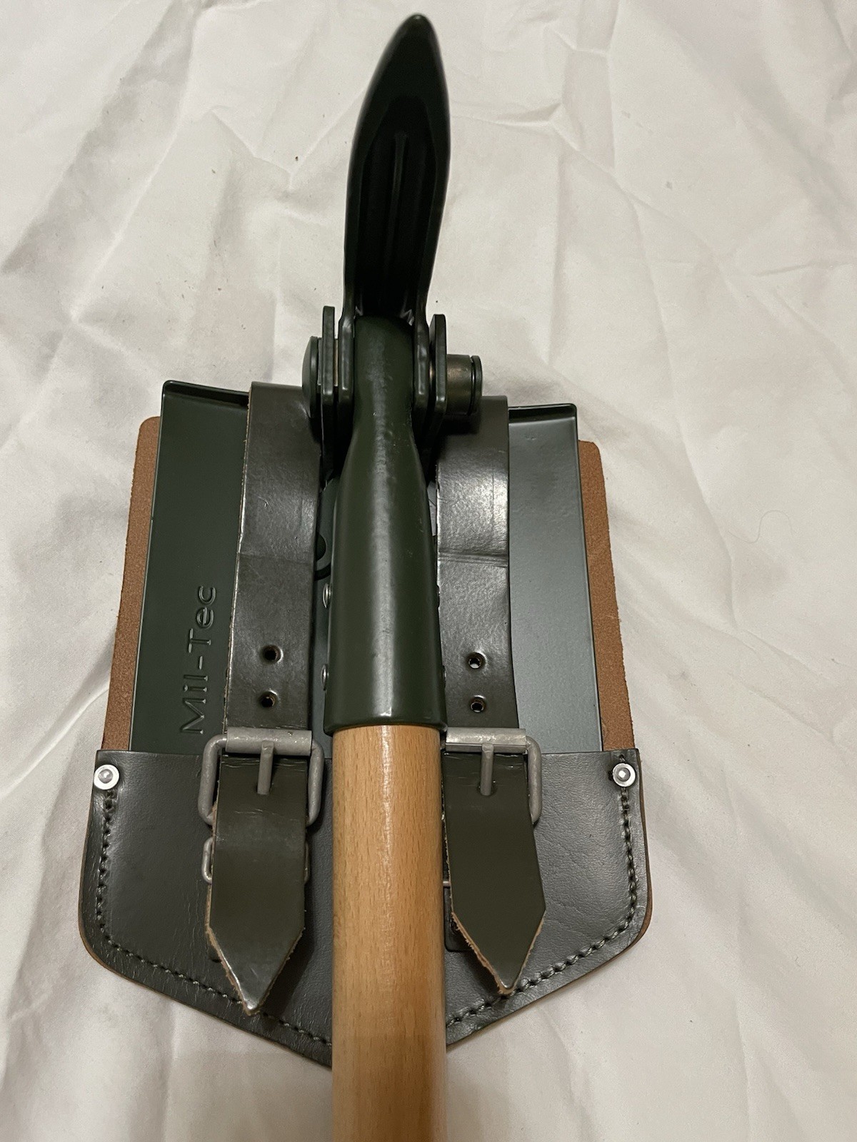 German Army Folding Shovel New with New  Leather Pouch Vintage Military Surplus