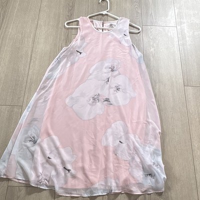 Calvin Klein Women's 12 A-Line Knee Dress Pink/White Floral Sheer Sleeveless